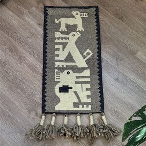 Vintage . Handwoven wall decor . Geometric Patterned Wall Hanging with Tassels